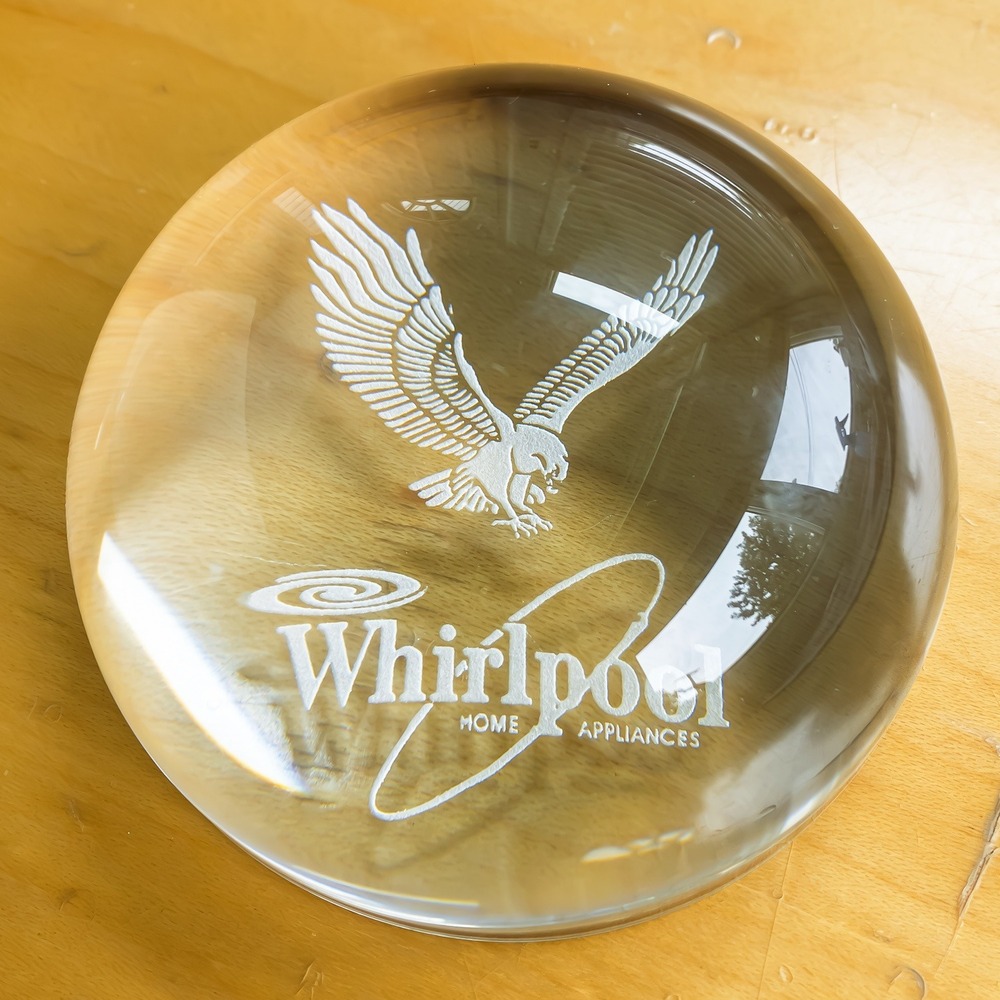 Vintage Whirlpool Home Appliances Eagle Etched Logo Glass Dome Paperweight